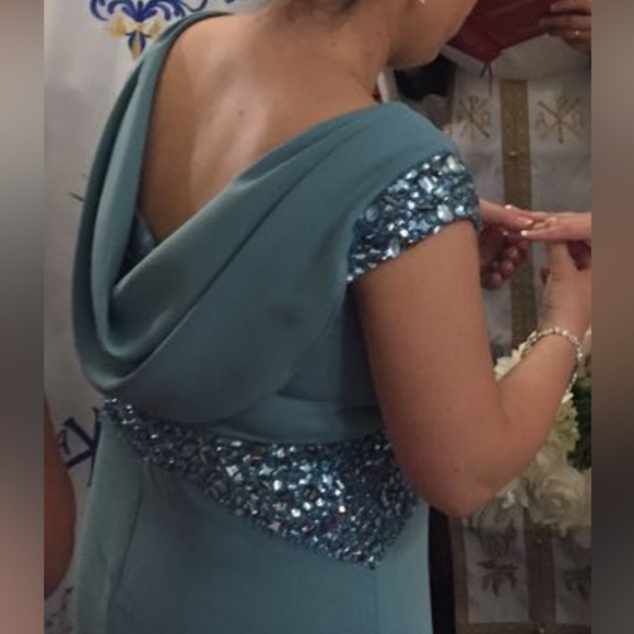 Pamella by Pamella Roland Teal/Green Embellished Long Dress/ Evening Gown - Picture 2 of 16